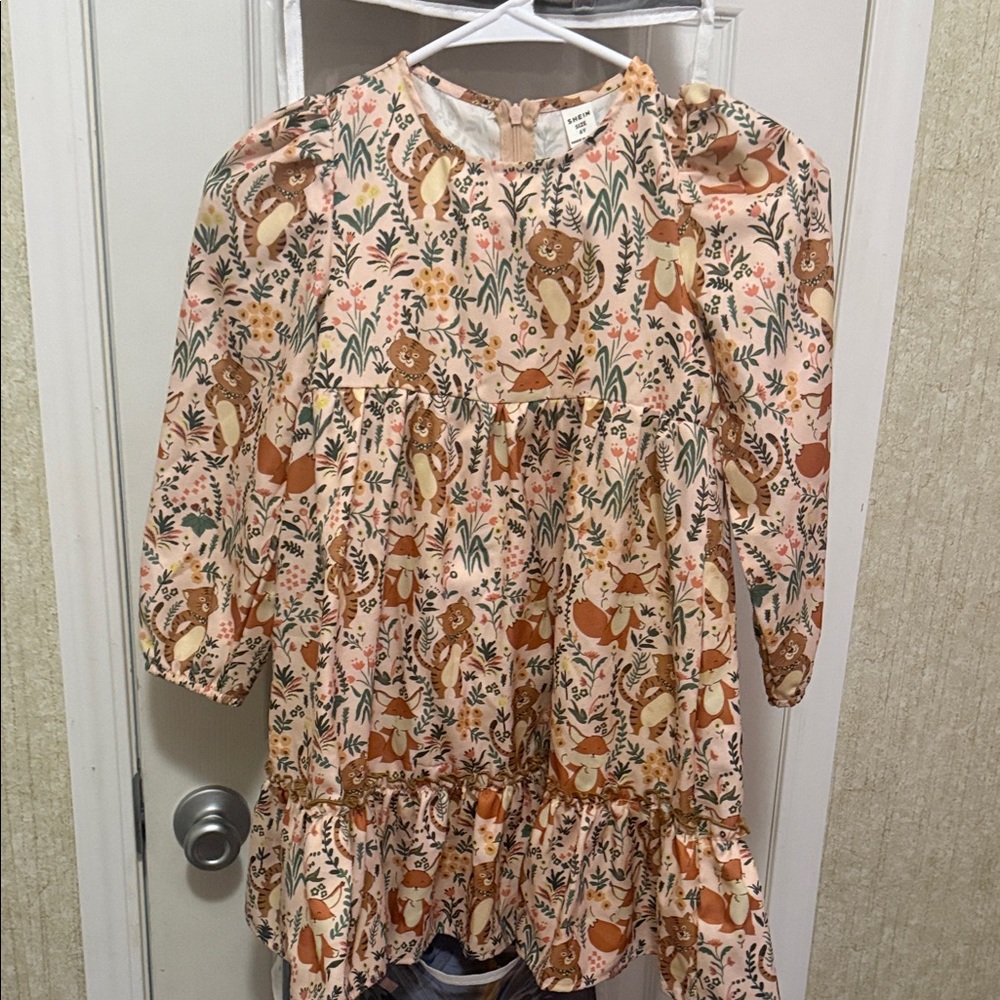 SHEIN Kids Dress with Squirrel and Floral Print